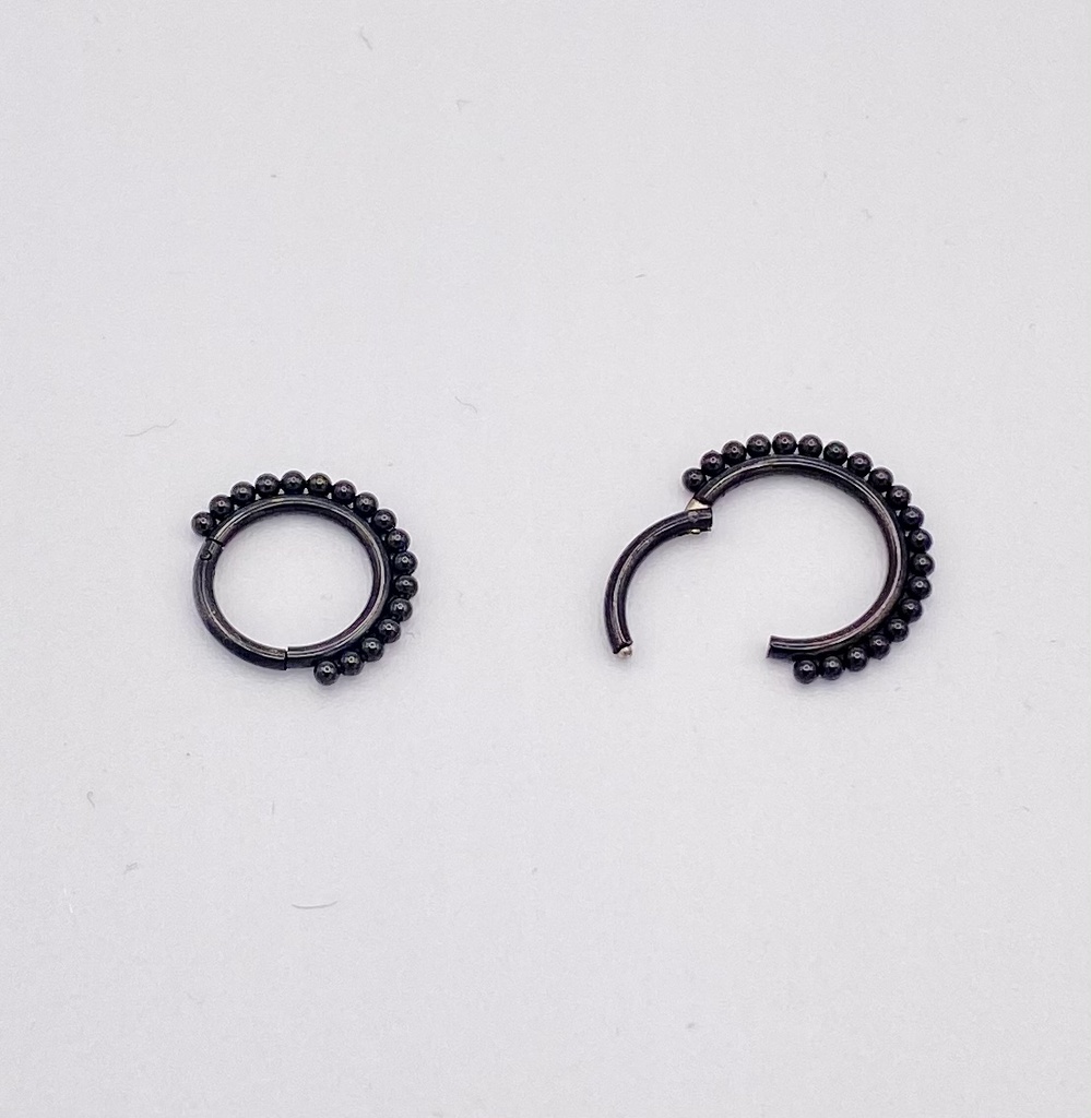 Anneau à charnière acier noir multi-perles 1.2mm