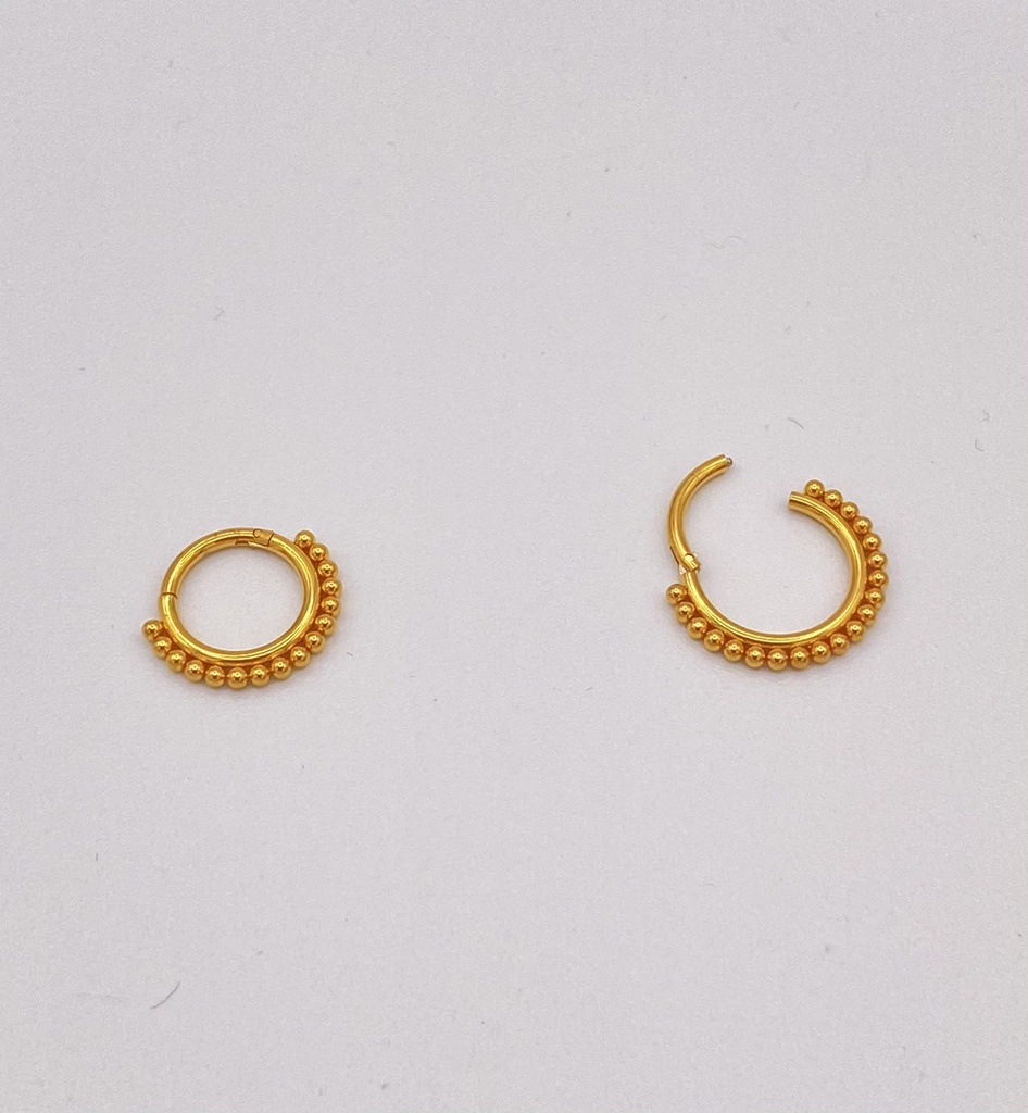 Anneau à charnière acier doré multi-perles 1.2mm