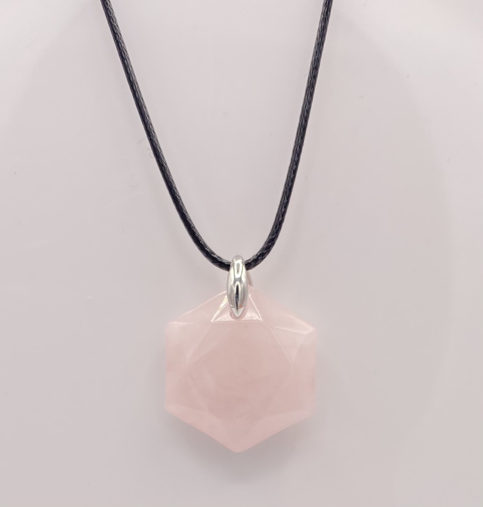 Collier pierre quartz rose hexagone