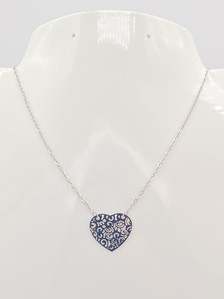 Collier acier coeur filigrane