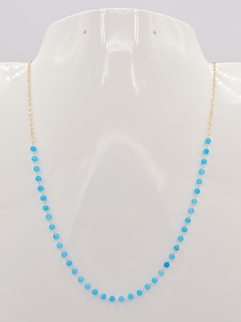Collier perles quartzite bleue plaqué or