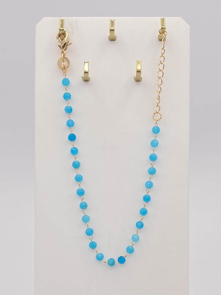 Bracelet perles quartzite bleue plaqué or