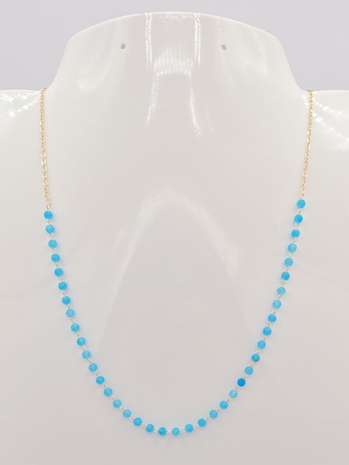 Collier perles quartzite bleue plaqué or