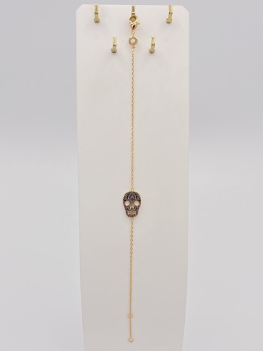 Bracelet tête de mort cubaine noire plaqué or