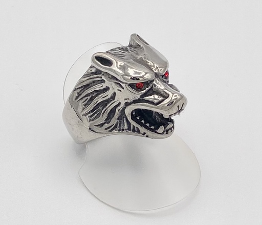 Bague loup hurlant yeux strass rouges