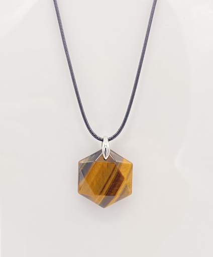 Collier pierre oeil de tigre hexagone