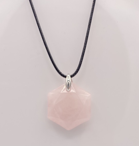 Collier pierre quartz rose hexagone