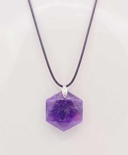 Collier pierre améthyste hexagone